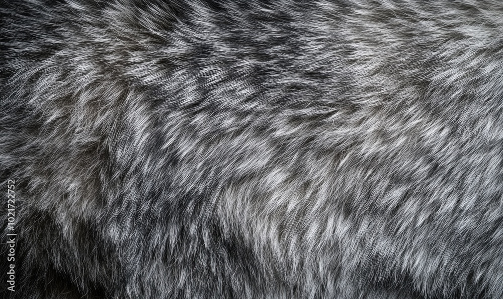The fur is grey and has a lot of texture The fur is grey and has a lot of texture