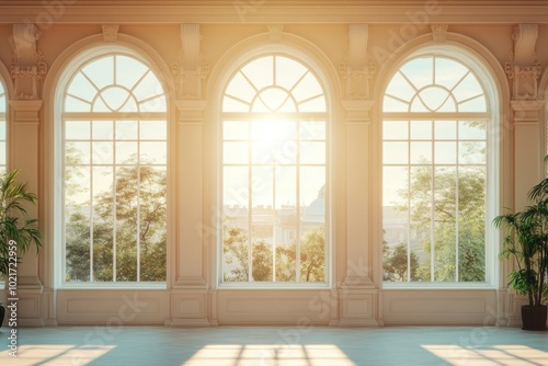 Serene Interior with Intricate Arched Windows