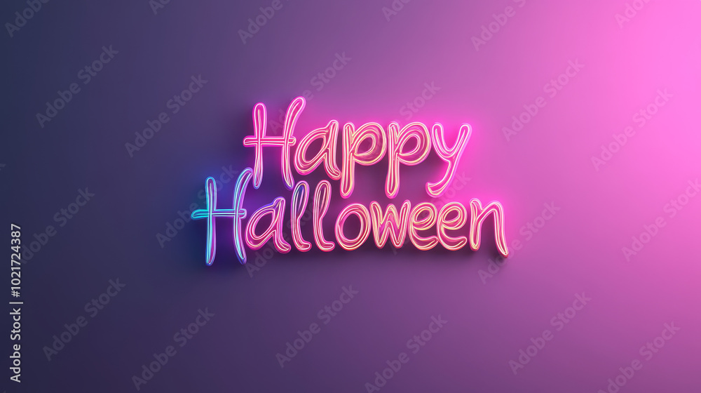 Happy Halloween! Neon sign on a purple gradient background. Happy Halloween! Neon sign on a purple gradient background.