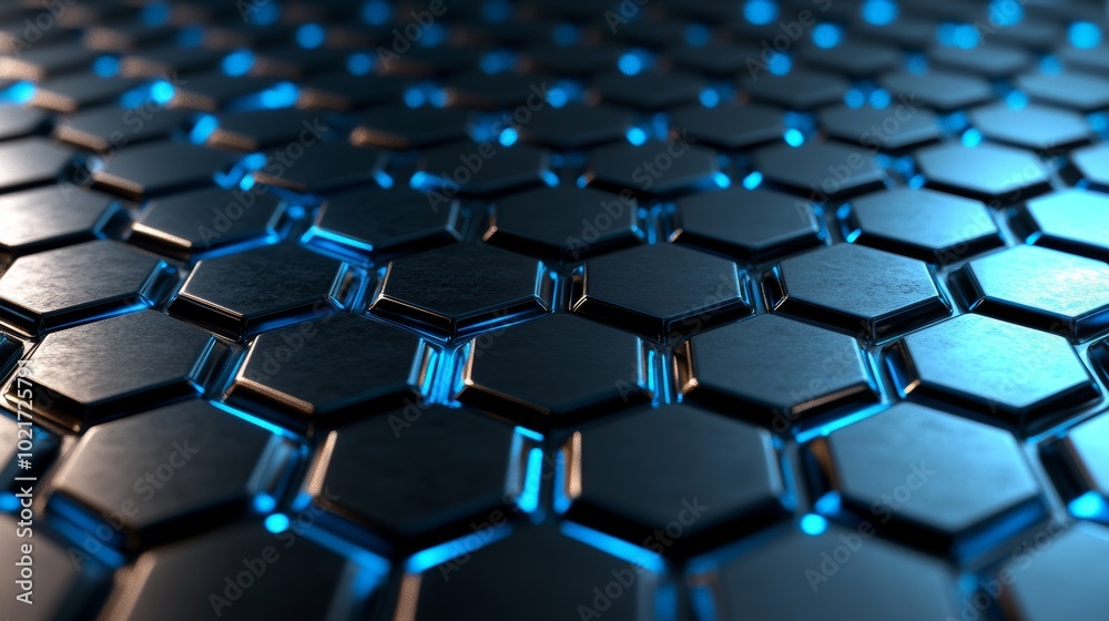 Metallic Background with Glowing Hexagons, Futuristic Design Element Generative AI Metallic Background with Glowing Hexagons, Futuristic Design Element Generative AI