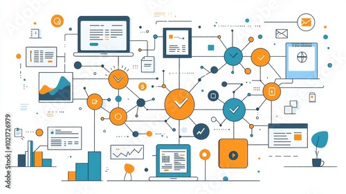 A visual network of electronic devices interconnected for effective data management and communication emphasizes technological advancement and integration.