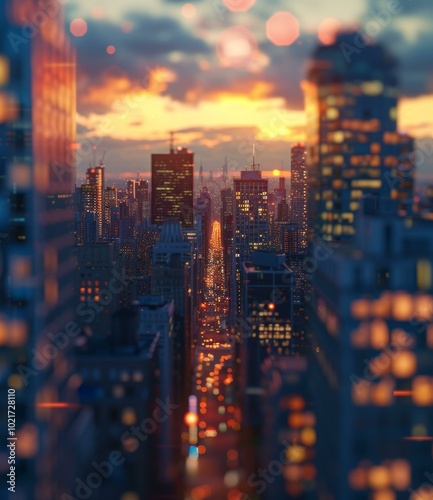 City Skyline at Sunset with Bokeh Effect