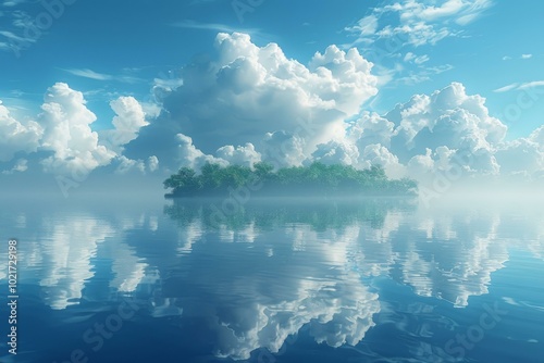 Tranquil Island Paradise Under a Sky of Clouds