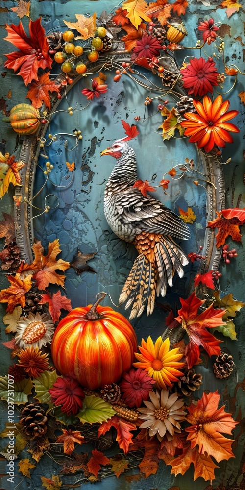 Obraz premium Autumnal Thanksgiving Decorative Bird Illustration