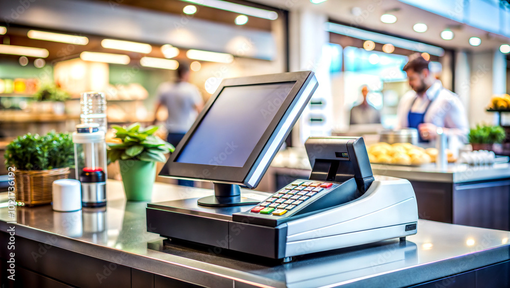 cash register and terminal in interior of cafe or restaurant checkout cash register and terminal in interior of cafe or restaurant checkout
