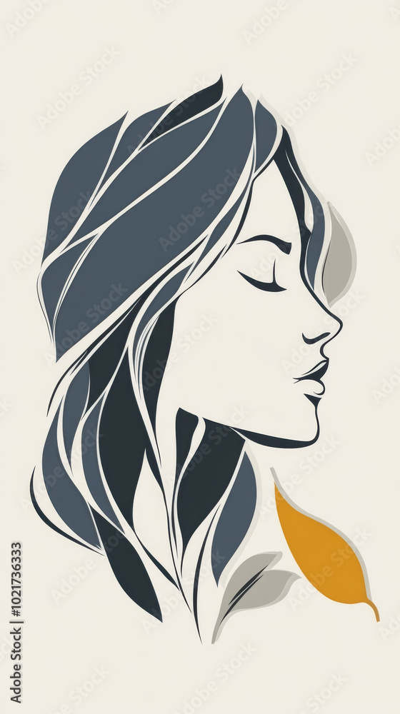 Side profile of a woman with long dark hair. Side profile of a woman with long dark hair.