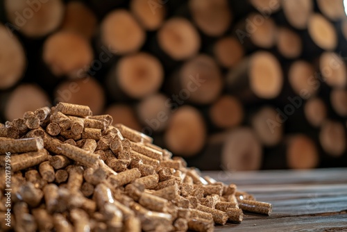 Close-Up View of Wood Pellets on Wooden Surface