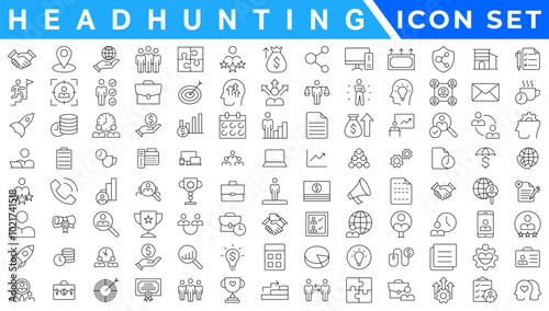 Headhunting line icons set. Recruitment, resume, candidate, interview simple icon. headhunting symbol