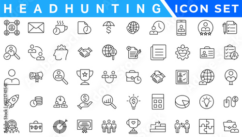 Headhunting line icons set. Recruitment, resume, candidate, interview simple icon. headhunting symbol