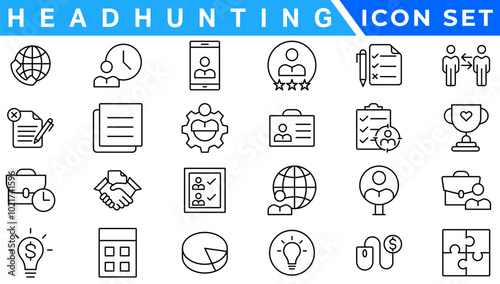 Headhunting line icons set. Recruitment, resume, candidate, interview simple icon. headhunting symbol