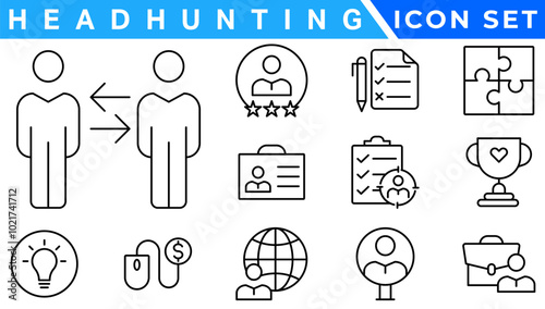 Headhunting line icons set. Recruitment, resume, candidate, interview simple icon. headhunting symbol