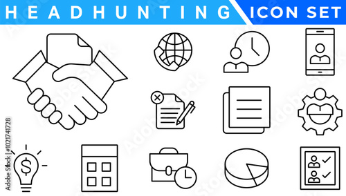 Headhunting line icons set. Recruitment, resume, candidate, interview simple icon. headhunting symbol