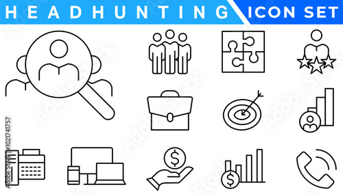 Headhunting line icons set. Recruitment, resume, candidate, interview simple icon. headhunting symbol