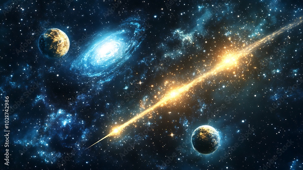 Obraz premium Abstract Space Background with Planets, Stars, and Nebulae