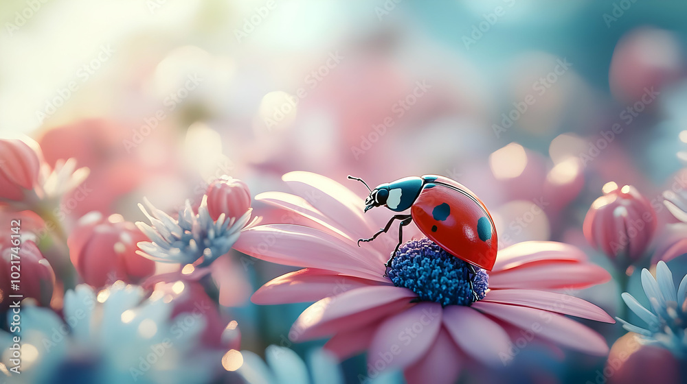 Ladybug on Pink Flower Illustration Ladybug on Pink Flower Illustration