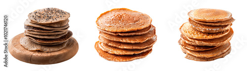 Set of buckwheat pancakes, isolated on transparent background. PNG element.