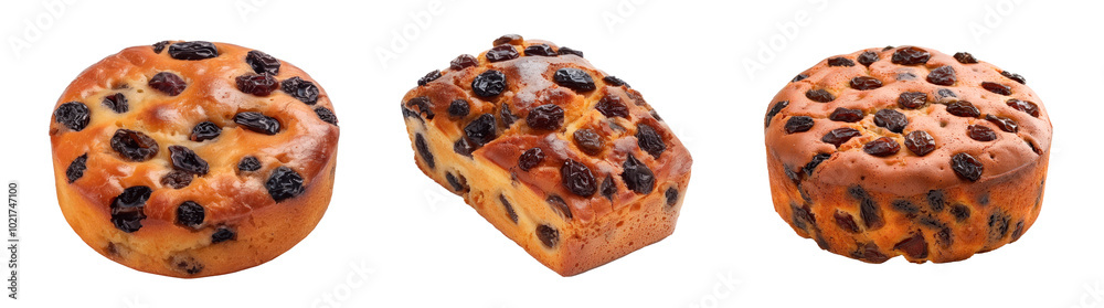 Set of cake baking homemade with raisins, isolated on transparent background. PNG element. Set of cake baking homemade with raisins, isolated on transparent background. PNG element.