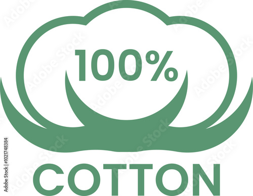 Organic cotton icon, 100 natural bio and eco product vector logo. 100 percent organic cotton tag for textile clothes, vegan cosmetics and sanitary pads or cosmetic ingredients. Cotton label and tag