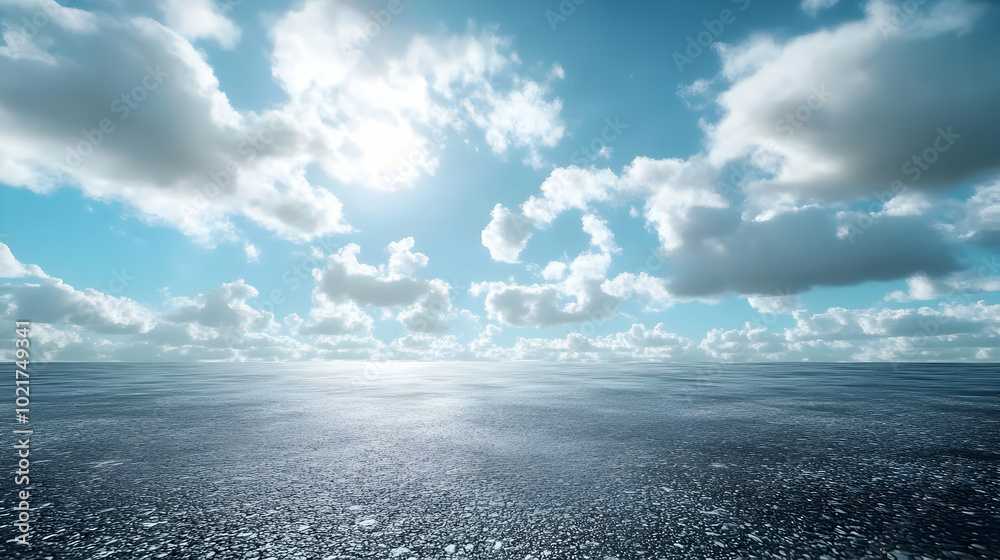 Ocean Horizon with White Clouds Background Illustration