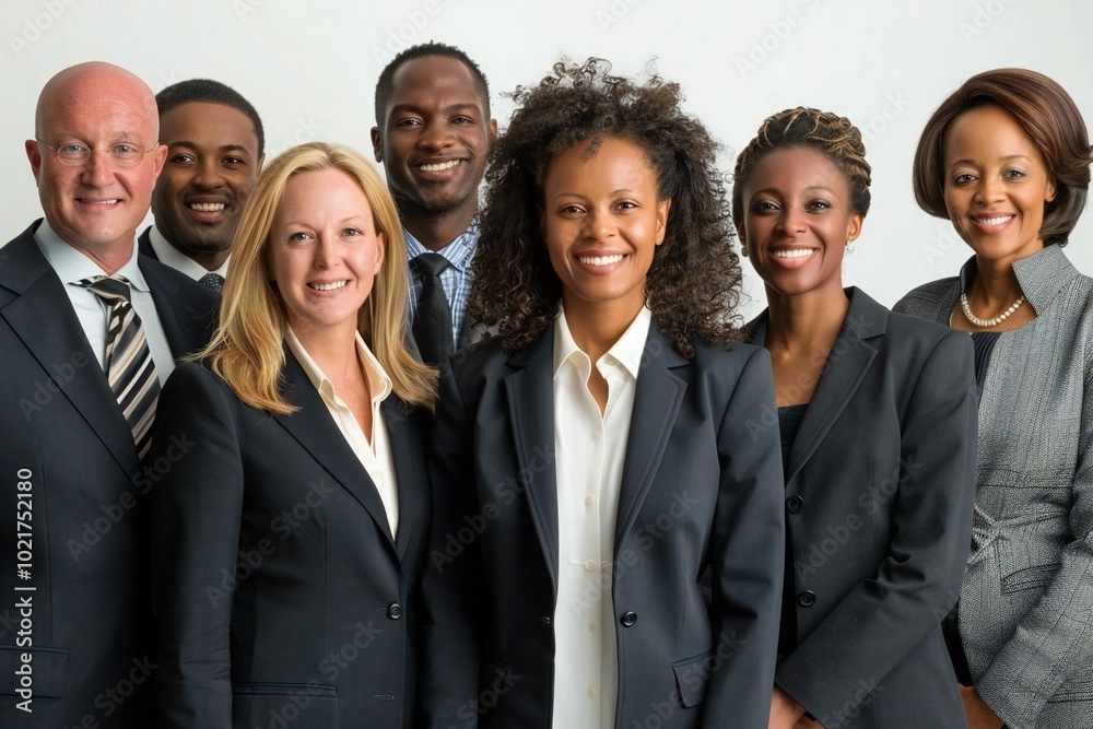 diverse group of business professionals standing confidently together against a clean white background. diverse group of business professionals standing confidently together against a clean white background.
