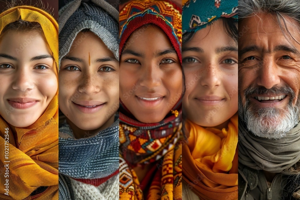 collage of diverse and multi-ethnic people of different ages smiling together. collage of diverse and multi-ethnic people of different ages smiling together.
