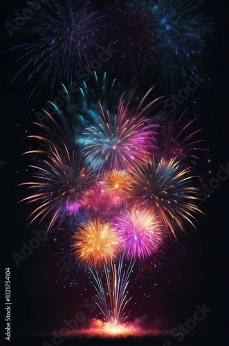 Spectacular fireworks display in vibrant colors on dark background for celebrations