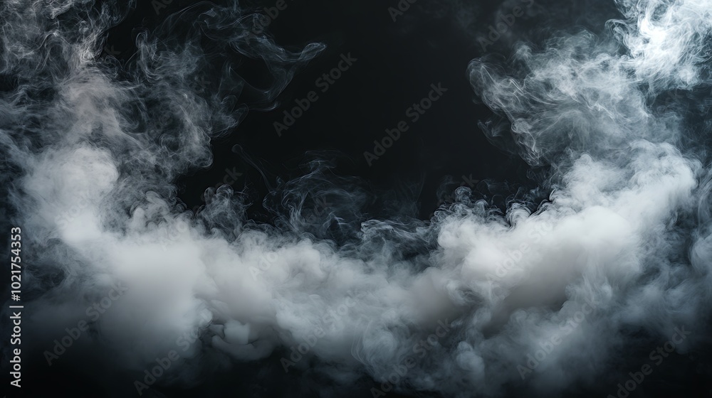 Fototapeta premium Abstract white smoke cloud on black background