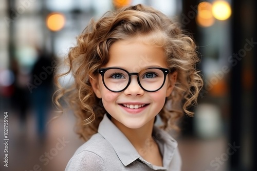 education and people concept - smiling little student girl in eyeglasses