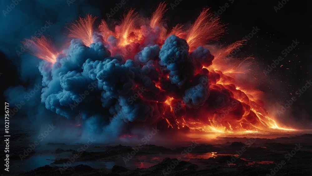 Fototapeta premium Fire explosion with dark cloud