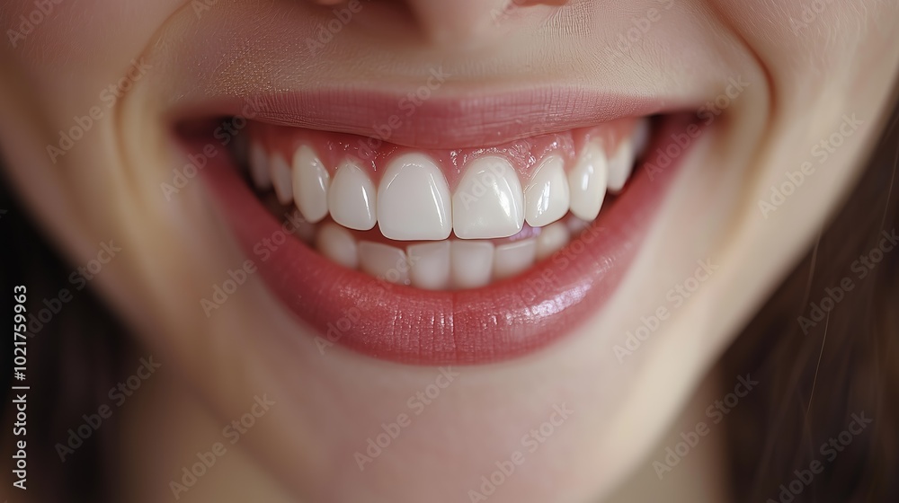A detailed close-up of a woman's smile, showcasing her healthy and bright teeth, conveying confidence and dental hygiene. A detailed close-up of a woman's smile, showcasing her healthy and bright teeth, conveying confidence and dental hygiene.