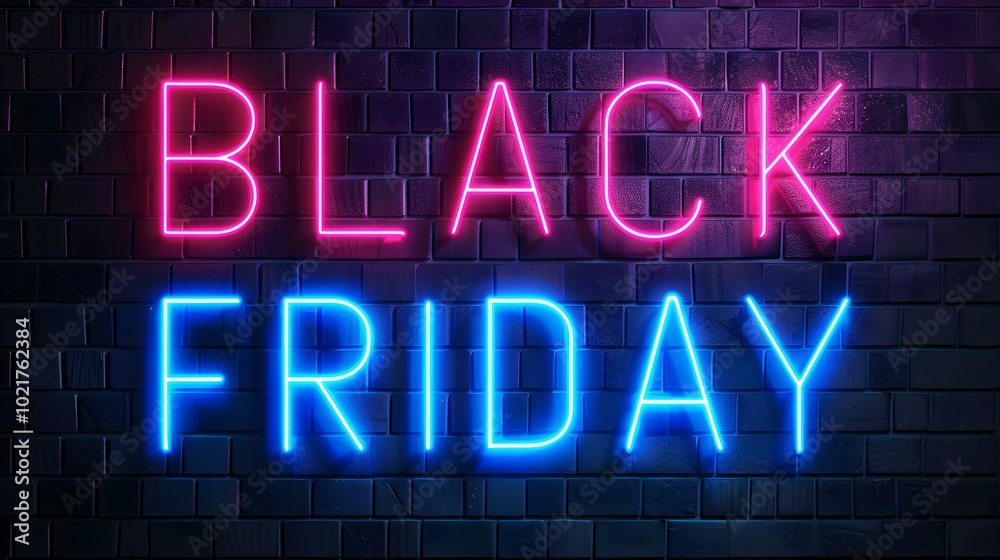 Multicolor Neon 'BLACK FRIDAY' Sign on a Brick Wall Multicolor Neon 'BLACK FRIDAY' Sign on a Brick Wall