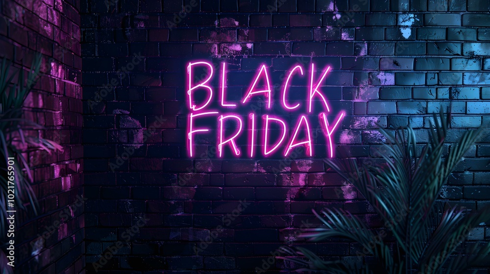Pink Neon 'BLACK FRIDAY' Sign on a Brick Wall Pink Neon 'BLACK FRIDAY' Sign on a Brick Wall