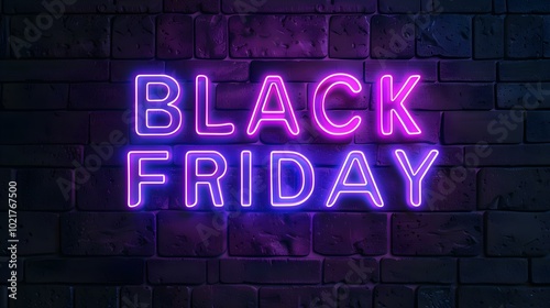 Purple Neon 'BLACK FRIDAY' Sign on a Brick Wall