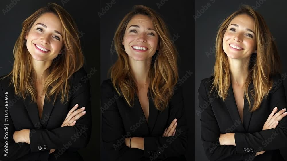 same women dark background different facial expres same women dark background different facial expres