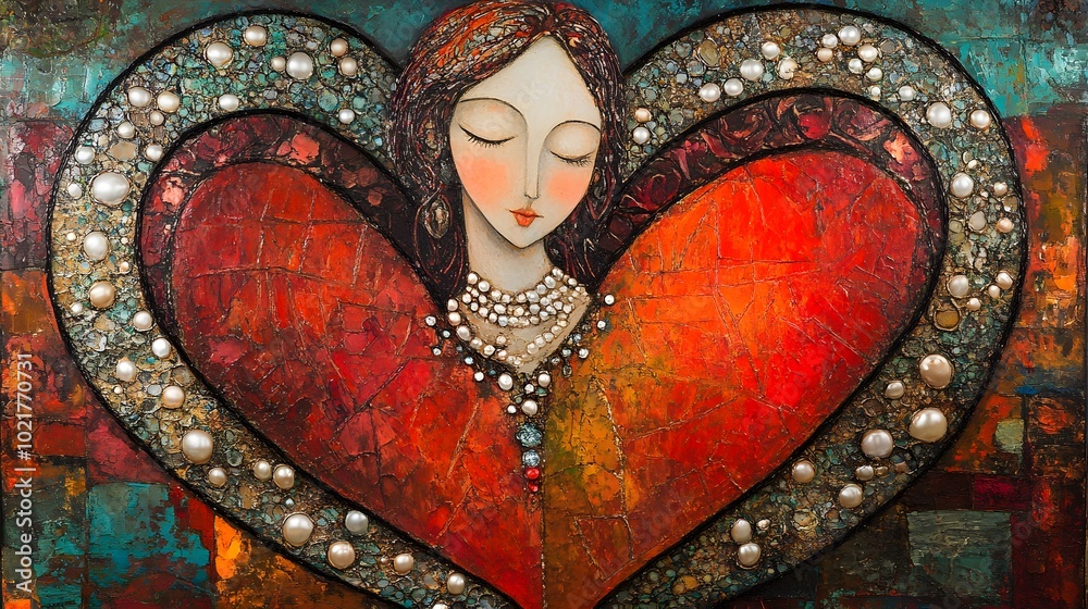 Obraz premium Heart Art, Pearl Collage, Glitter, Abstract Image, Texture, Pattern Background, Wallpaper, Smartphone Cover and Screen, PC, Laptop, 9:16 and 16:9 Format