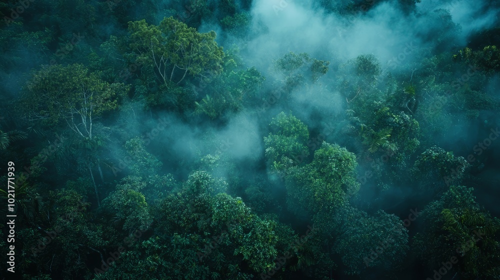 Misty Tropical Rainforest Canopy Aerial View for Travel and Nature Documentaries Generative AI Misty Tropical Rainforest Canopy Aerial View for Travel and Nature Documentaries Generative AI