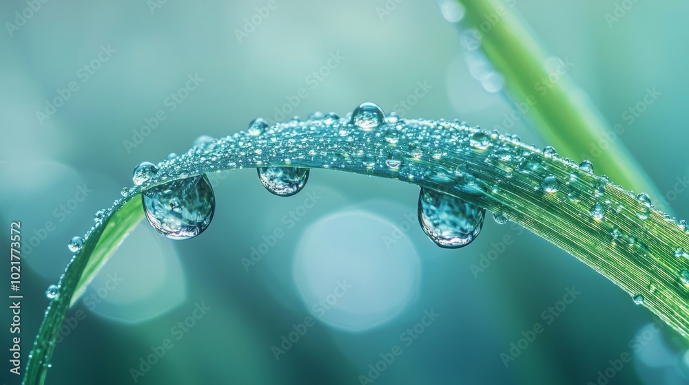 Dewdrops on a Blade of Grass, Close-up View for Nature and Macro Photography Generative AI
