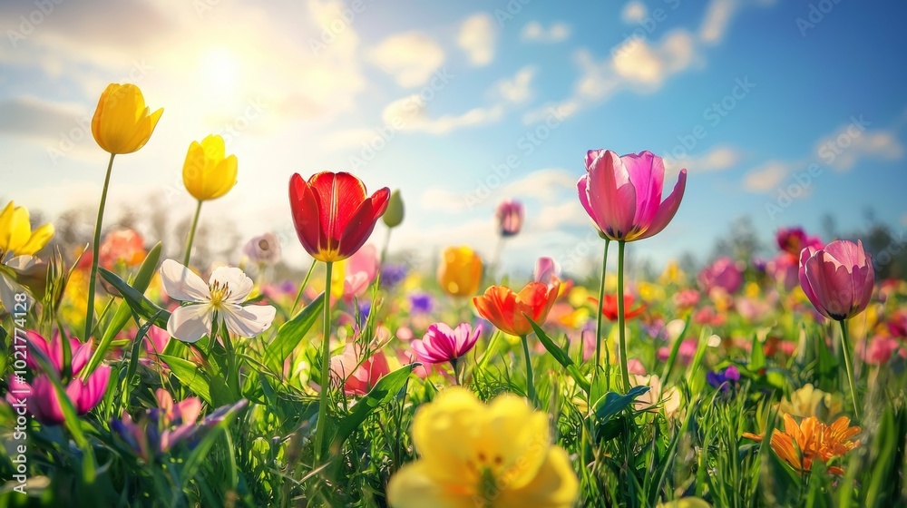 Vibrant Spring Flowers Blooming in a Colorful Meadow Landscape Generative AI Vibrant Spring Flowers Blooming in a Colorful Meadow Landscape Generative AI