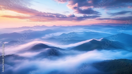 Misty Fog Rolling Over Hills at Dawn, Creating an Ethereal Atmosphere for Nature and Landscape Photography Generative AI