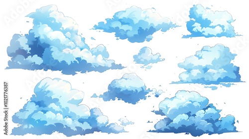 Set of cartoon clouds in flat style. white cloud collection Many white clouds for design