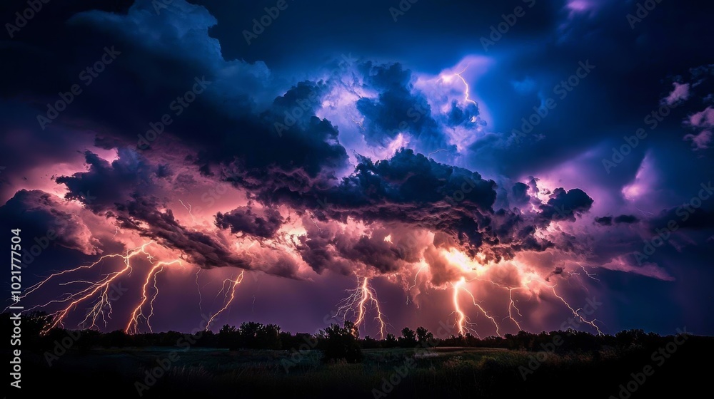 Dramatic Stormy Night Sky with Lightning Bolts Generative AI Dramatic Stormy Night Sky with Lightning Bolts Generative AI