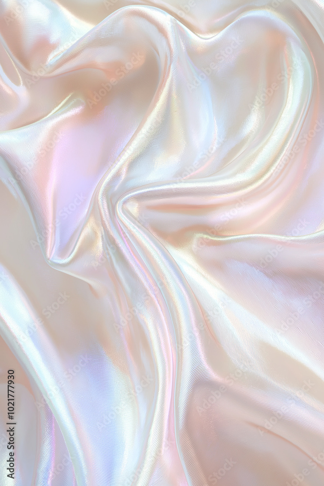 Close-up of a smooth iridescent fabric with a delicate, silky texture. Close-up of a smooth iridescent fabric with a delicate, silky texture.