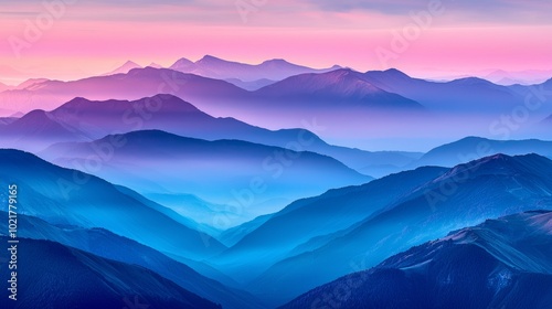 Majestic Mountain Range at Sunrise with Mist in the Valleys Generative AI