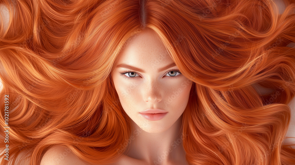 Fototapeta premium A woman with long, flowing red hair stares intensely at the camera.