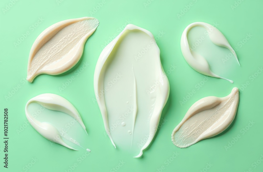 Oil or cream or scrub macro texture smears. Skincare Texture Swatch. Natural gel smears or drops placed on pastel green background. Face Cream. Cleanser Serum Treatment. Pastel colors. Oil or cream or scrub macro texture smears. Skincare Texture Swatch. Natural gel smears or drops placed on pastel green background. Face Cream. Cleanser Serum Treatment. Pastel colors.