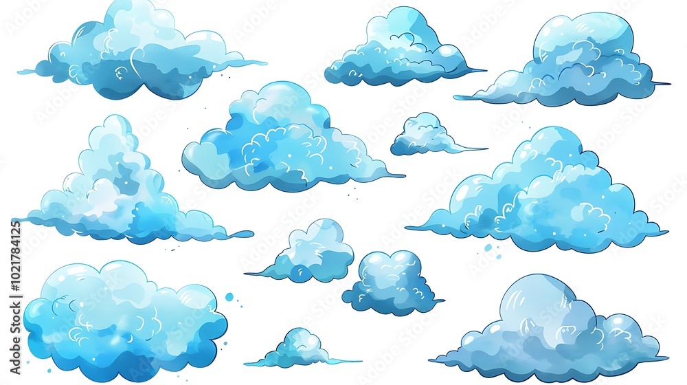 Set of cartoon clouds in flat style. white cloud collection Many white clouds for design Set of cartoon clouds in flat style. white cloud collection Many white clouds for design
