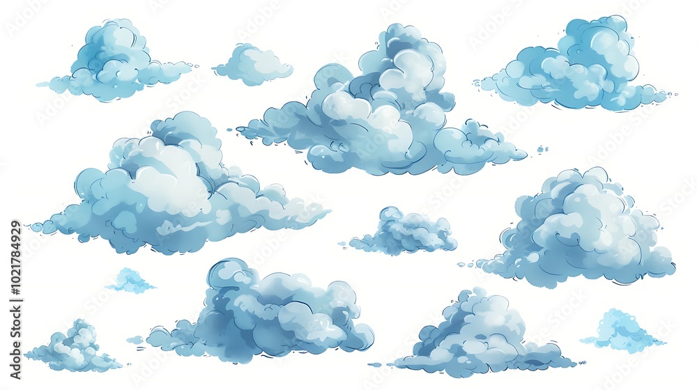 Set of cartoon clouds in flat style. white cloud collection Many white clouds for design