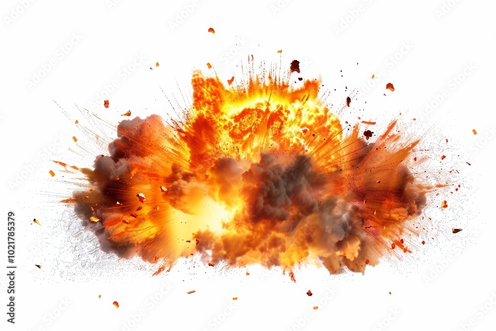 Fiery explosion isolated on white background, dramatic fireball effect Fiery explosion isolated on white background, dramatic fireball effect