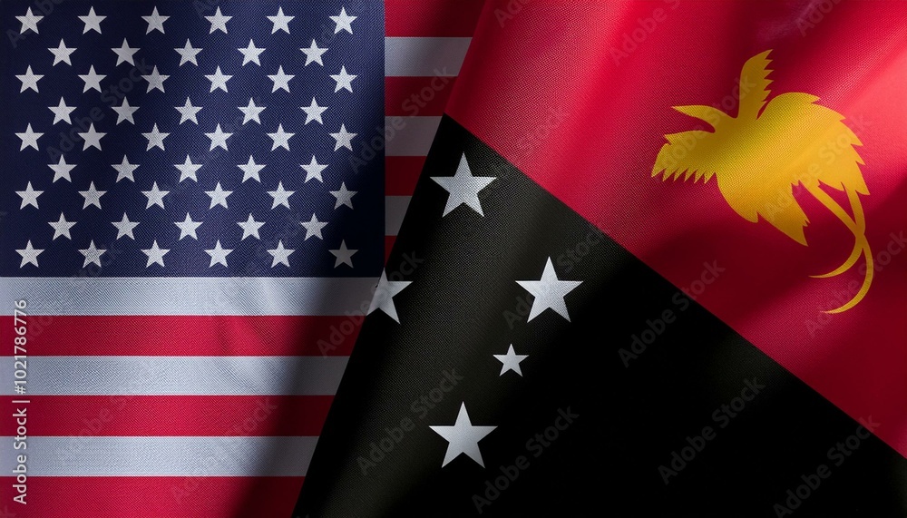 Fototapeta premium アメリカの国旗とパプアニューギニアの国旗(America flag & Papua New Guinea flag.)