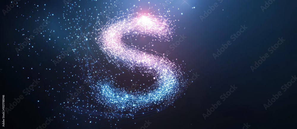 Obraz premium letter S of a starry sky or space, consisting of points, lines, and shape